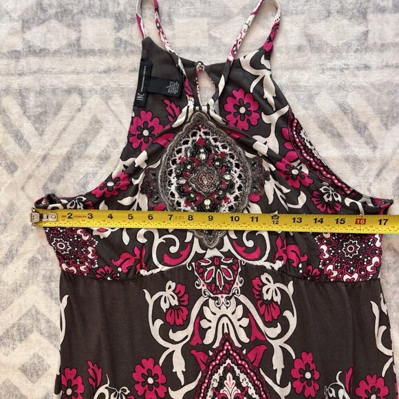 INC International Concepts Maxi Dress Large Beaded Paisley Brown Pink White Boho - Picture 6 of 9